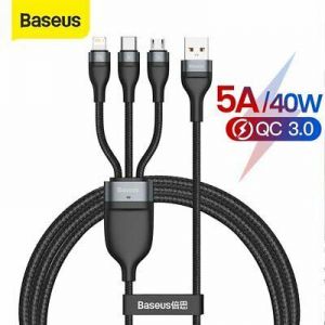  BonBon shop מוצרי אלקטרוניקה Baseus 3 in 1 Fast Charging Cable USB for Apple Lighting Type-C Micro Data Wire